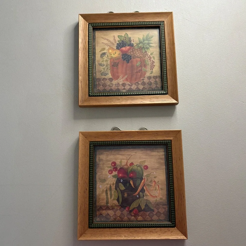 Valerie Evers Wenk Fruit Bowl‎ Framed Art Prints Set of 2 Country Folk Art 8x8